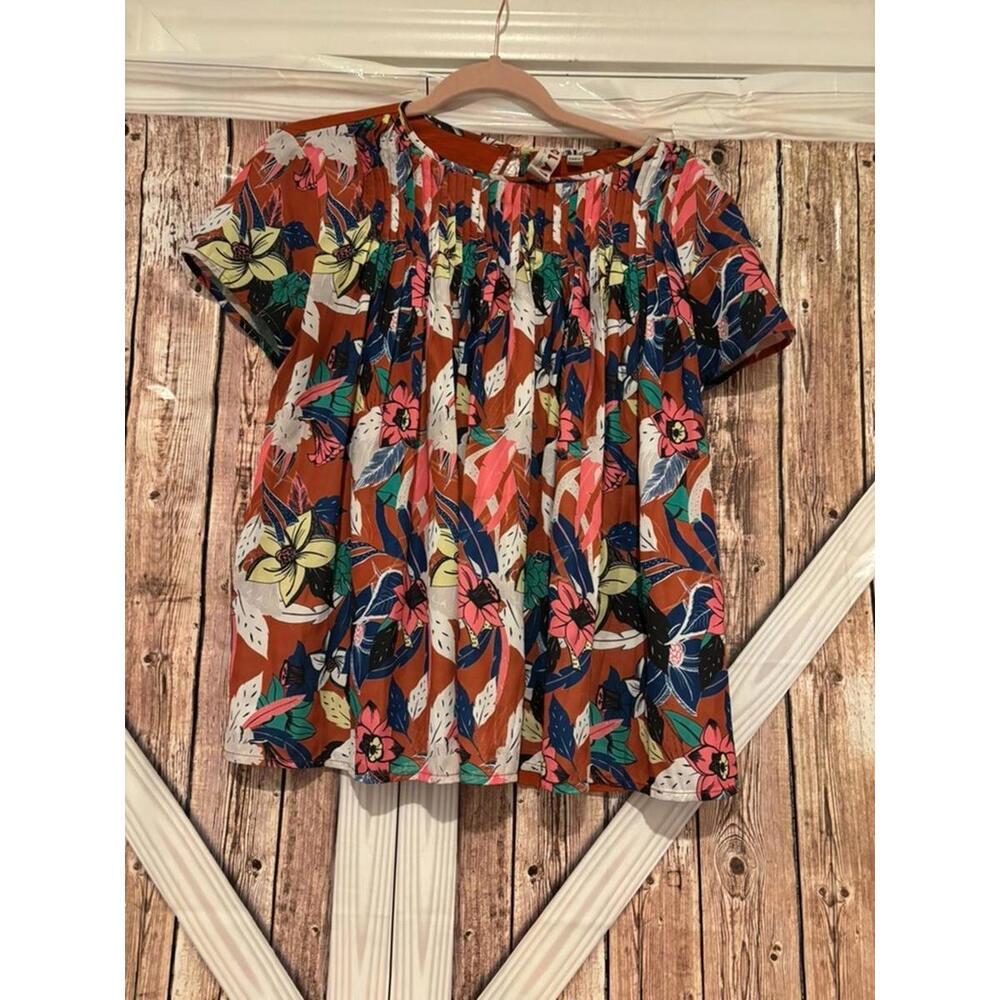 Womena Dolan rust, pink, green, yellow top sz S preloved #2